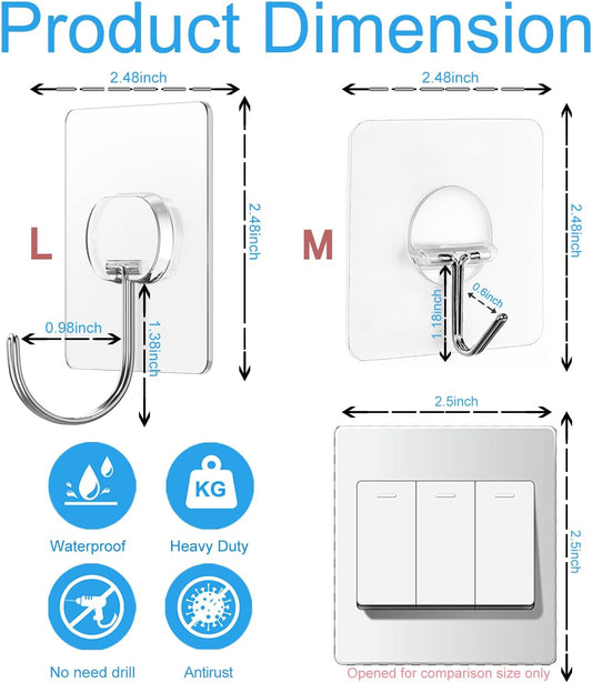 Large Adhesive Hooks for Hanging Heavy Duty Wall Hooks Self Adhesive Towel Coat Hooks Waterproof Transparent Hook for Bathroom Shower Kitchen Keys Door Outdoor Home Improvement Utility Hook 12 Pack