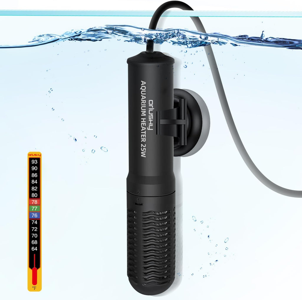 orlushy 25w small submersible aquarium heater for betta fish tank 78℉ constant temperature 1-6 gallons freshwater saltwater