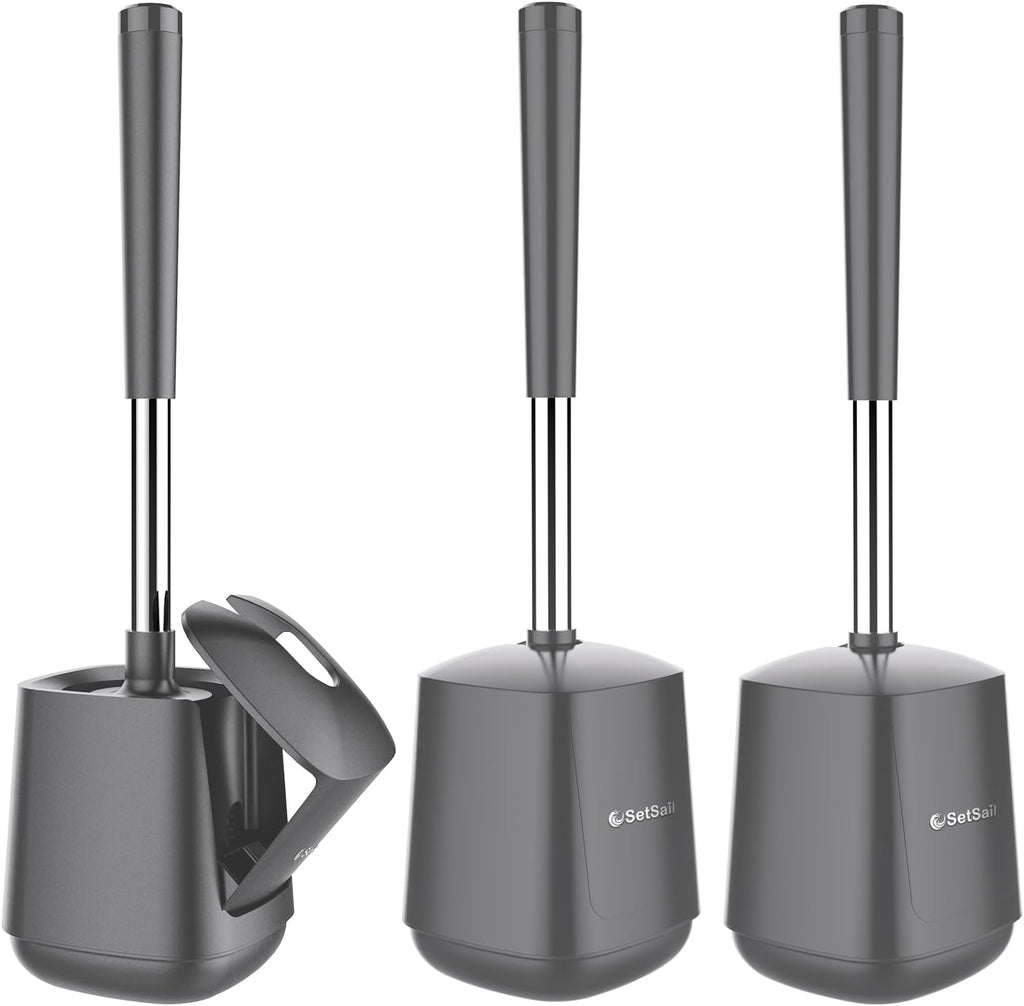 Setsail toilet brush and holder set, self-closing lid, long handle, easy cleaning, bathroom cleaning essentials