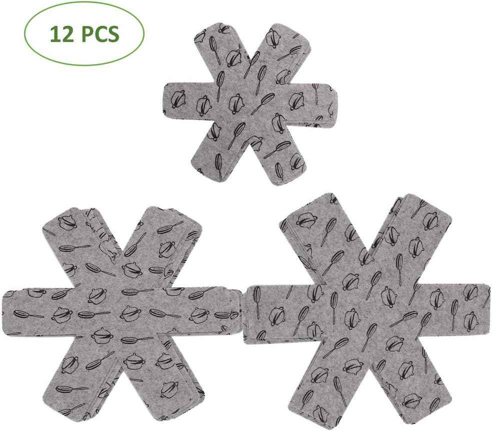 BOYAN Pot and Pan Protectors, Set of 12 and 3 Different Size, Cookware Protector Set/Felt Pots and Pans Divider Separator Pads Anti-Slip to Avoid Scratching or Marring When Stacking