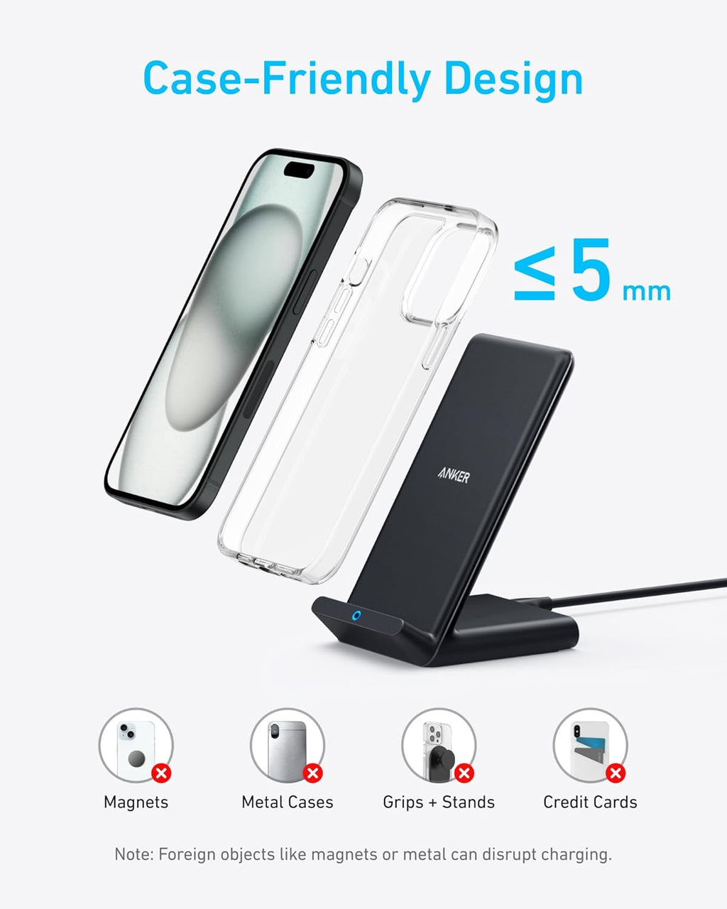 Anker 313 Wireless Charger (Stand), Qi-Certified for iPhone 17/17/17 Pro/17 Pro Max/15/14/13, 10W Fast-Charging Galaxy S23 S22 S21(No AC Adapter) - ShopUS