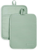 KITCHENAID Ribbed Soft Silicone Pot Holder 2-Pack Set, Matte Black, 7"x9"