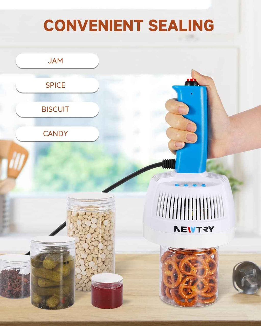 NEWTRY Induction Sealer 20-100mm Heat Handheld Sealing Machine Electromagnetic Bottle Cap Sealer Power & Time Adjustable for Plastic Glass Bottles Caps (110V)