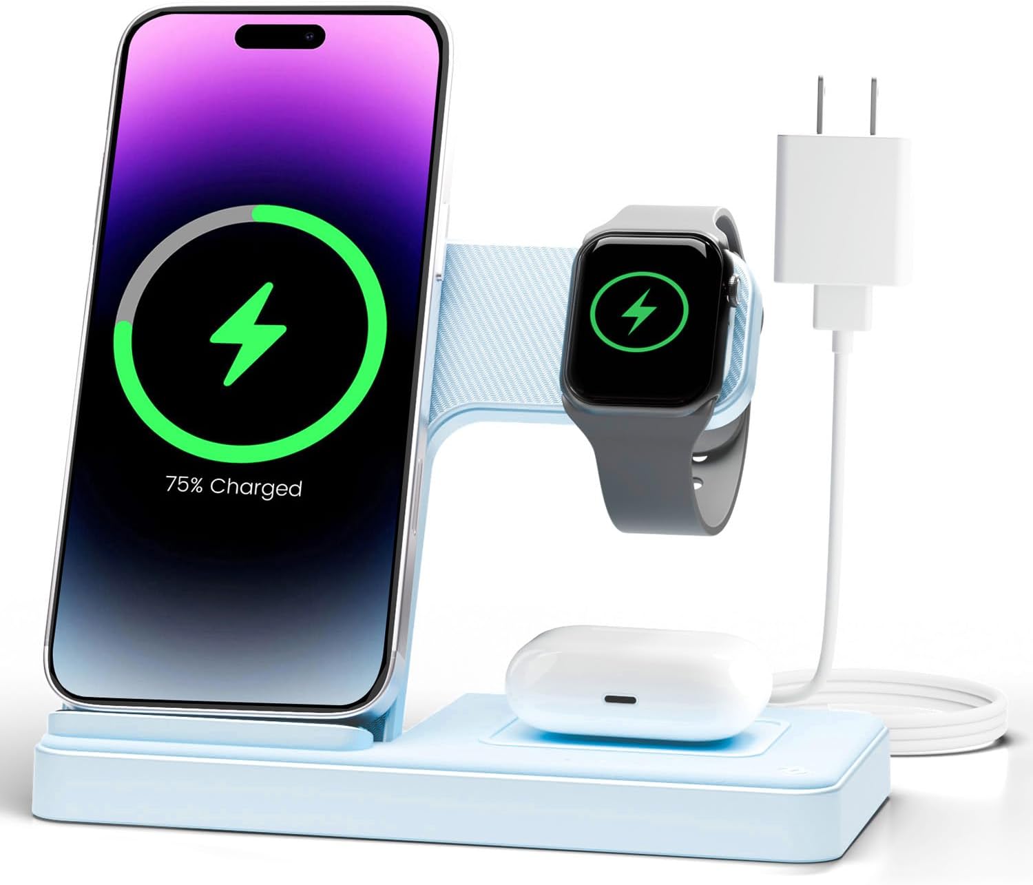 Wireless Charger iPhone Charging Station: 3 in 1 Charger Stand Multiple Devices for Apple - iPhone 16e 16 15 14 Pro Max 13 12 11 - Watch 10 9 8 7 6 5 4 3 2 SE and Ultra Series - Airpods 4 3 2 Pro - ShopUS