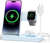 Wireless Charger iPhone Charging Station: 3 in 1 Charger Stand Multiple Devices for Apple - iPhone 16e 16 15 14 Pro Max 13 12 11 - Watch 10 9 8 7 6 5 4 3 2 SE and Ultra Series - Airpods 4 3 2 Pro - ShopUS