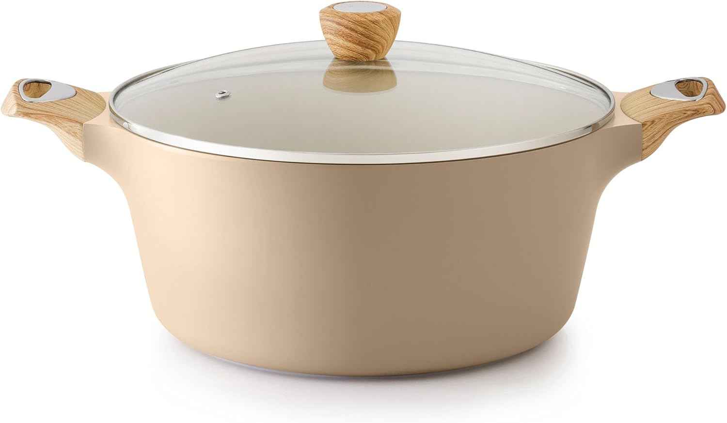 SENSARTE Ceramic Nonstick Stock Pot with Lid, 2.6/4.5/6.6/8.5 QT Soup Pot Casserole Pot, Non-toxic Healthy Pasta Pot, Large Cooking Pot Stew Pot, Induction Compatible, PFOA PFAS PTFE Free, White