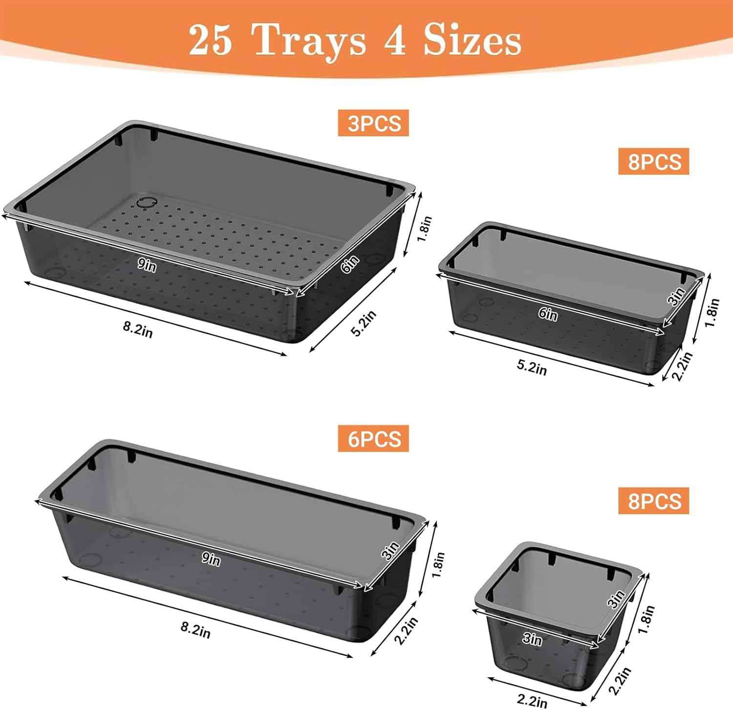 25 PCS Plastic Drawer Organizer Set with 4-Size Trays for Makeup, Jewelry, and Gadgets Storage and Organization