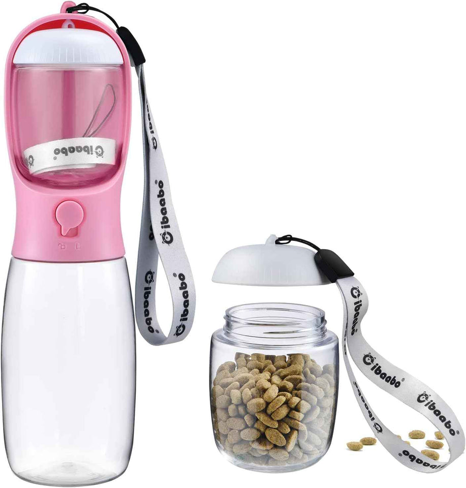 Dog Water Bottle with Food Container, Travel Puppy Water Bowl, Portable Pet Dispenser, Dog Gift Stuff Accessories Items, Puppy Essentials Necessities for Yorkie Cat Walking and Hiking