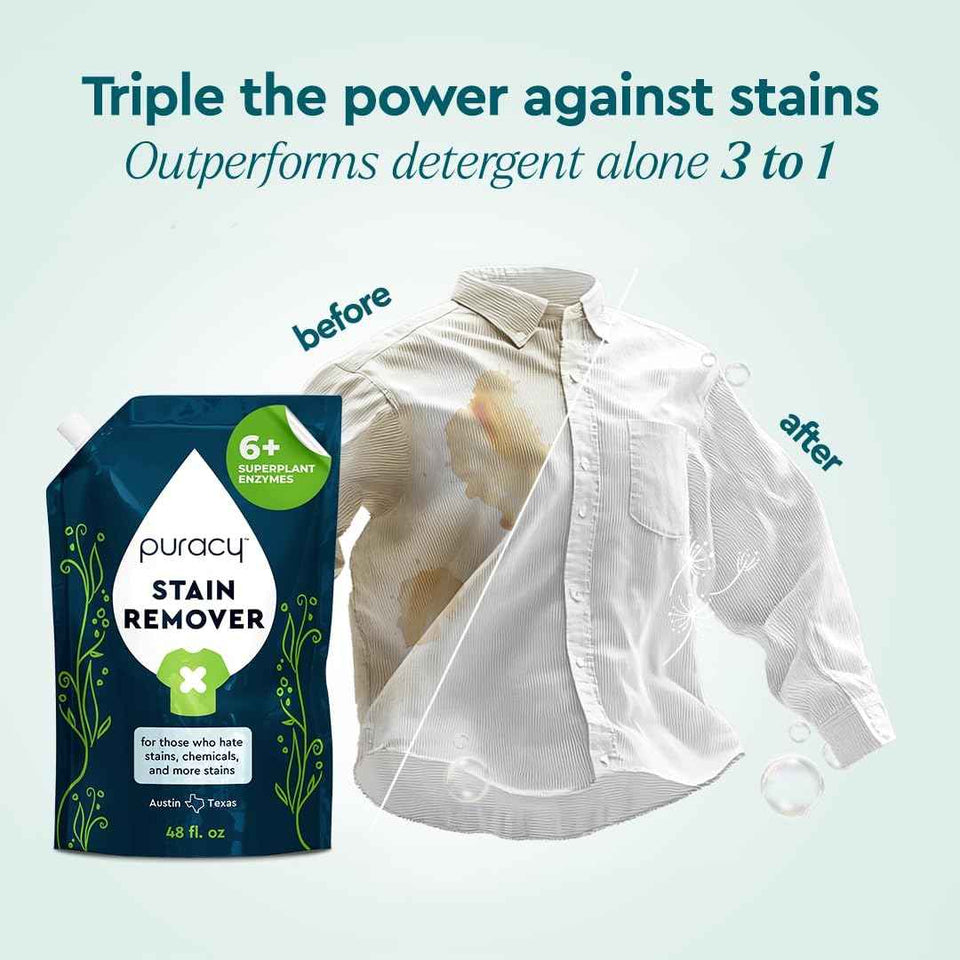 Puracy Stain Remover, Natural Travel and Laundry Stain Cleaner for Clothes, Baby Essentials, Kids Stains, Oil and Fabric Spot Cleaner, Unscented (Stain Remover Spray, 48 fl oz)