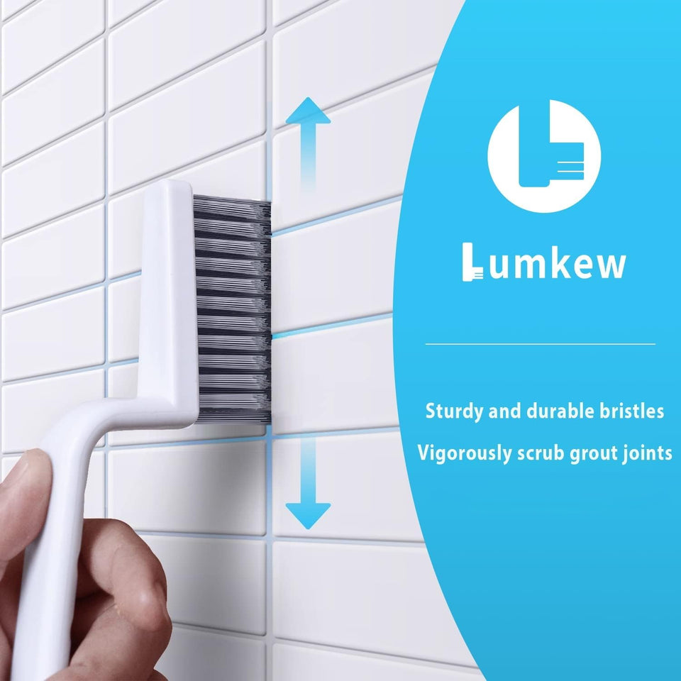 Lumkew Grout Cleaner Brush V Shape, Stiff Grout Cleaning Brushes for Tile Floor, Handheld Grout Scrub Brush Set for Shower, Bathroom, Kitchen, Household Use,2 pcs