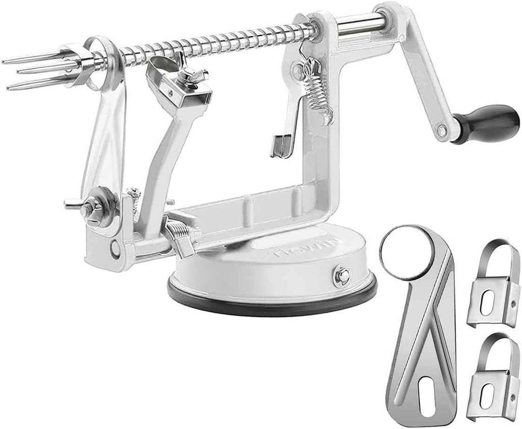 Apple Peeler Corer, Long lasting Chrome Cast Magnesium Alloy Apple Peeler Slicer Corer with Stainless Steel Blades and Powerful Suction Base for Apples and Potato(Red)