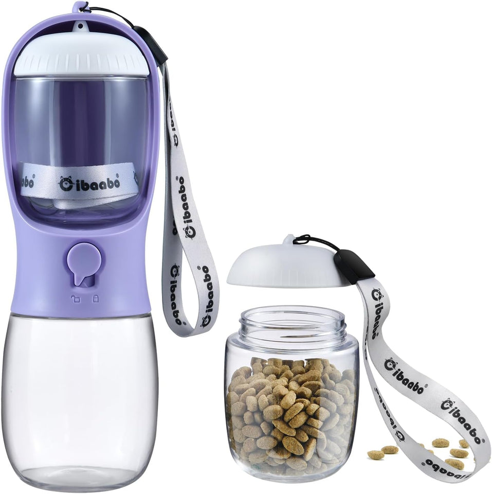 Dog Water Bottle with Food Container, Travel Puppy Water Bowl, Portable Pet Dispenser, Dog Gift Stuff Accessories Items, Puppy Essentials Necessities for Yorkie Cat Walking and Hiking