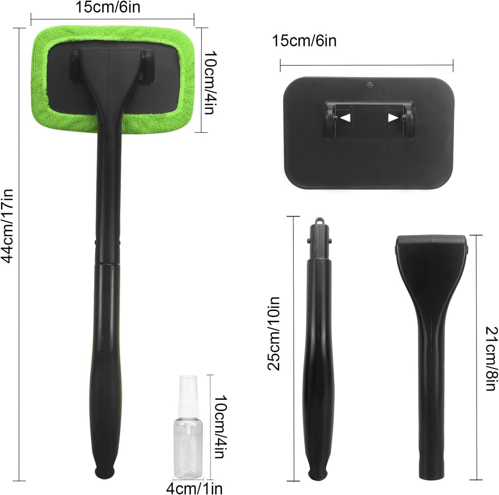 Windshield Cleaning Tool with 4 Washable and Reusable Microfiber Pads and Extendable Handle for Auto Glass Wiper