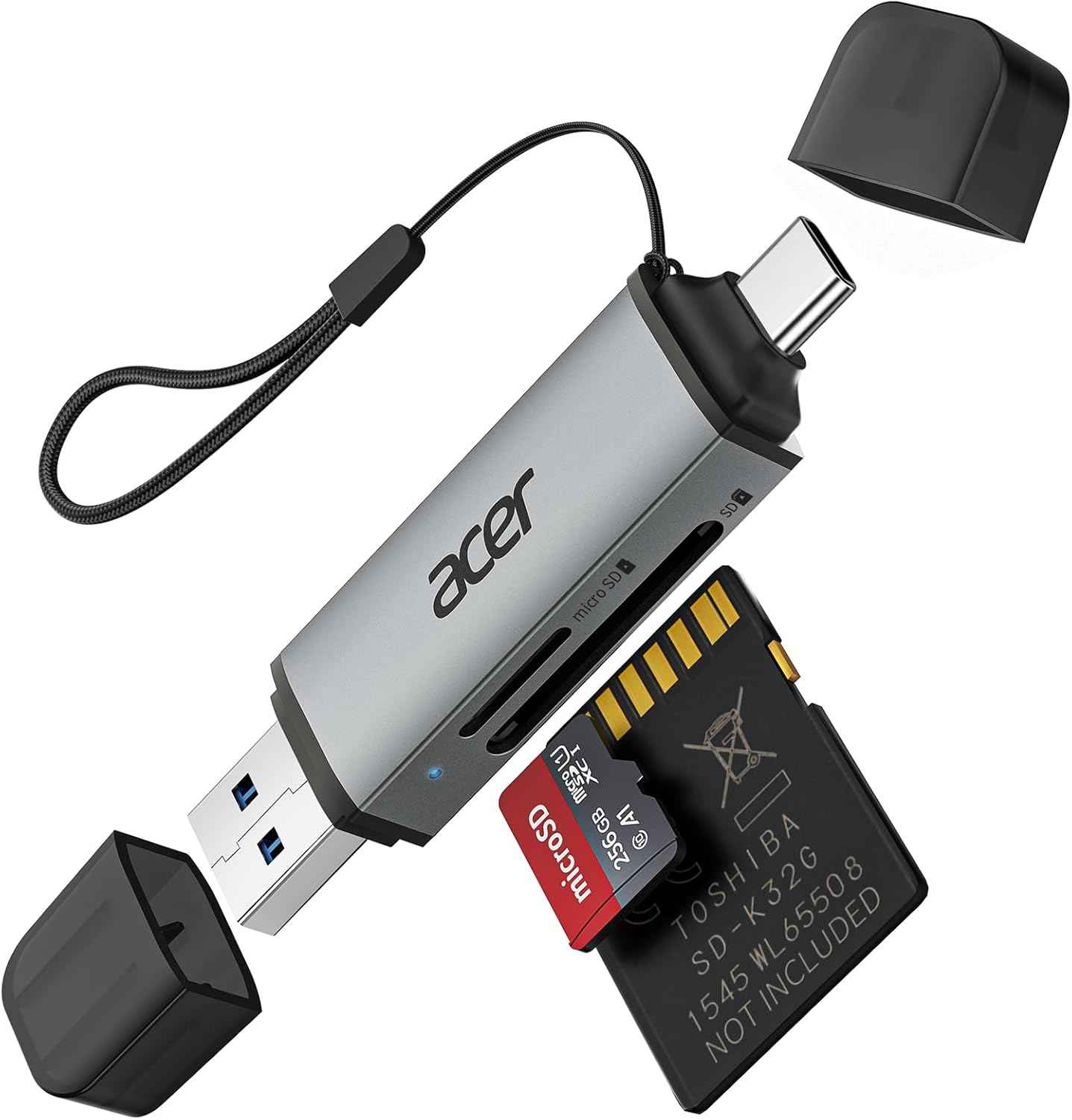 acer sd card reader usb c, dual slots usb 3.0 type c to micro sd card adapter for laptops and mobile devices