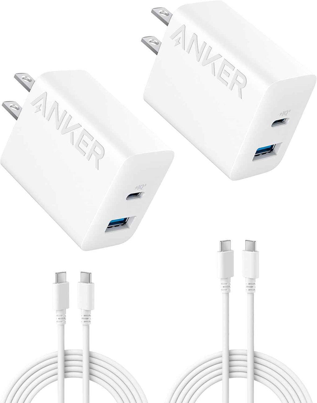Anker iPhone 17/16 Charger, 2-Pack 20W Fast USB C Charger Block, for iPhone 16/16 Pro Max/15 Series/iPad Pro and More (Black, 2 Pack & 2 Cable)