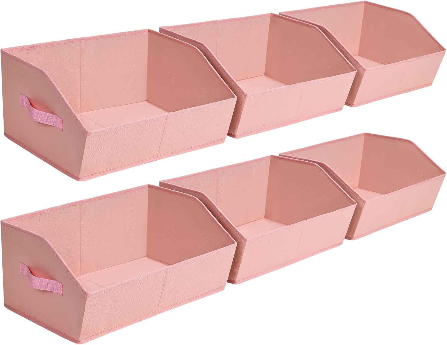 Closet Organizers Bins 6 Packs - Large Closet Shelf Organizer with Handles, Fabric Trapezoid Storage Bins, Collapsible Storage Cubes for Clothes, Towels, Light Gray