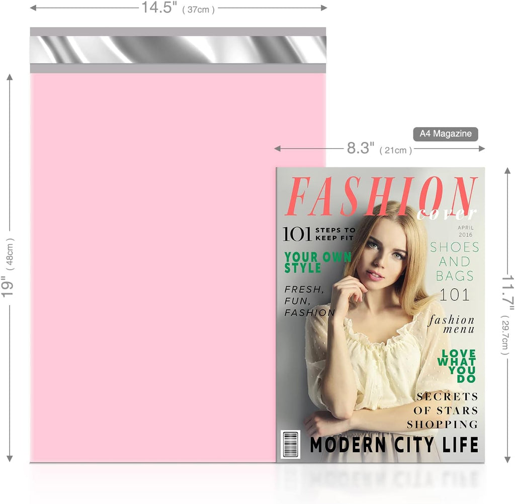 Fuxury Poly Mailers 14.5x19 Inch 50pc Shipping Bags for Small Business Mailing Envelopes for Clothing,Self Seal Shipping Envelopes Waterproof Poly bags Durable Packaging Bags Light Pink