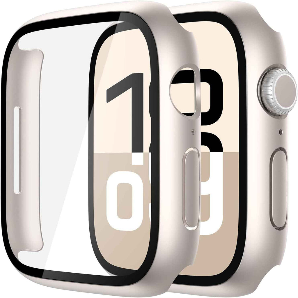 Misxi 2 Pack Tempered Glass Case Compatible for Apple Watch Series 11 (2025) Series 10 46mm, Screen Protector Cover for iWatch, Black