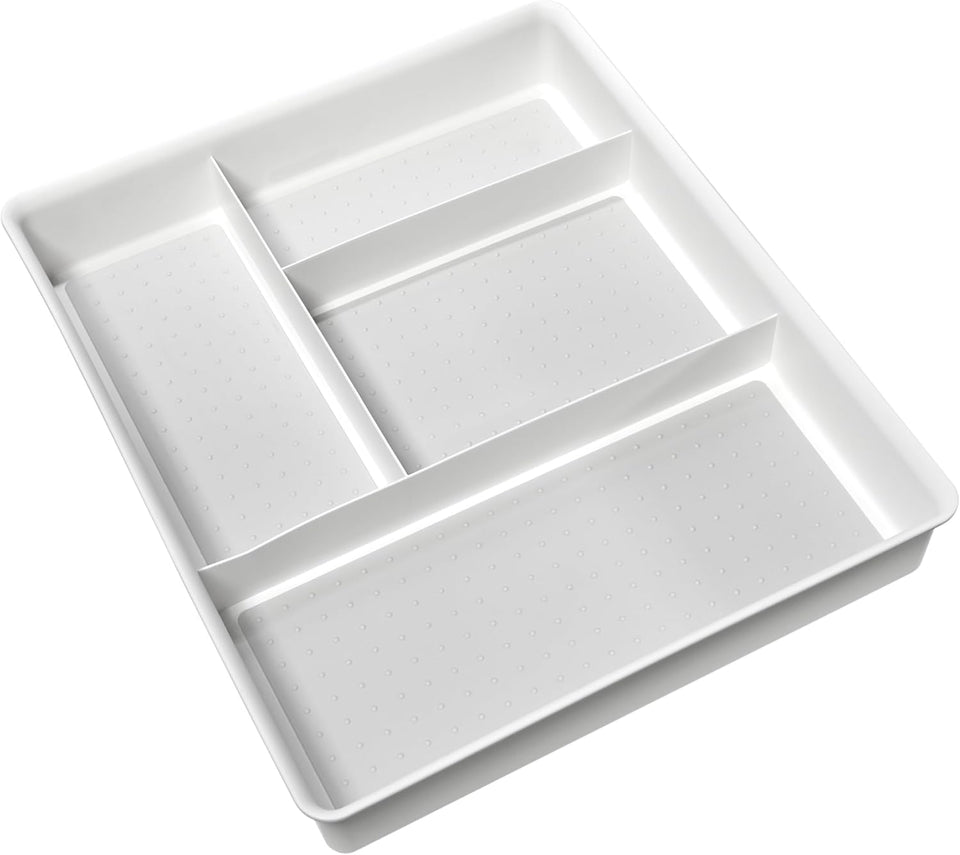 Madesmart Classic 4-Compartment Drawer Organizer Gadget Tray, Plastic Multipurpose Storage Bin for Drawers, White