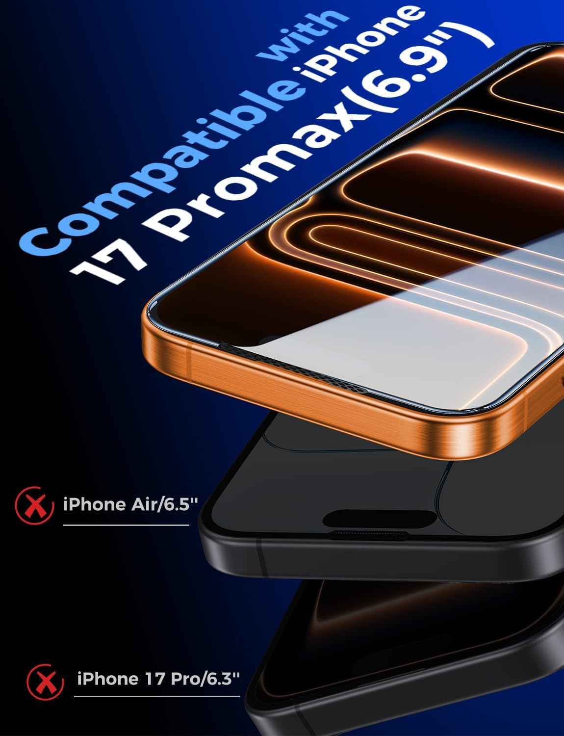 Magic John tempered glass screen protector for iPhone 17 Pro Max 6.9 inch, 2 pack, auto dust-elimination, bubble free
