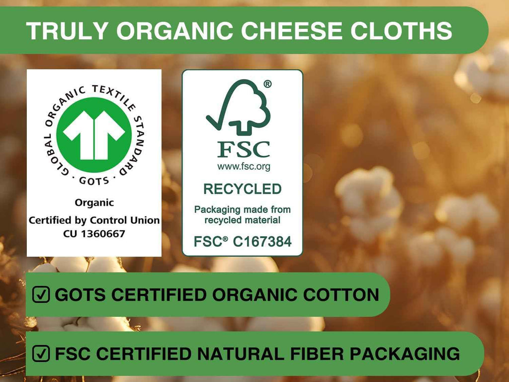 Organic Cheese Cloths, GOTS Certified, Grade 100, 36x36Inch, Reusable Cheese Cloth with Closed Edges Fabric Fine Mesh Cloth, Unbleached Cotton Muslin Cheesecloth