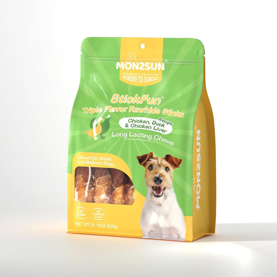 mon2sun triple flavor 5 inch rawhide dog treats for small dogs 21.16 oz 30 count