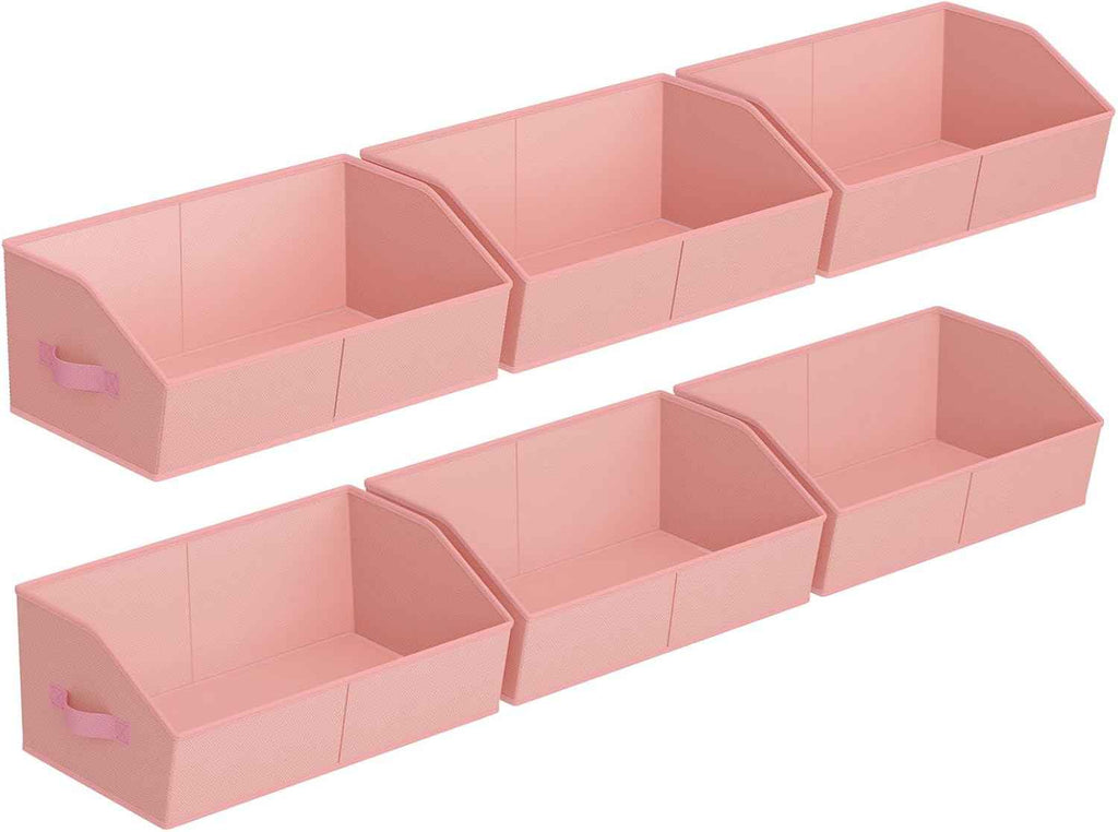 Closet Organizers Bins 6 Packs - Large Closet Shelf Organizer with Handles, Fabric Trapezoid Storage Bins, Collapsible Storage Cubes for Clothes, Towels, Light Gray