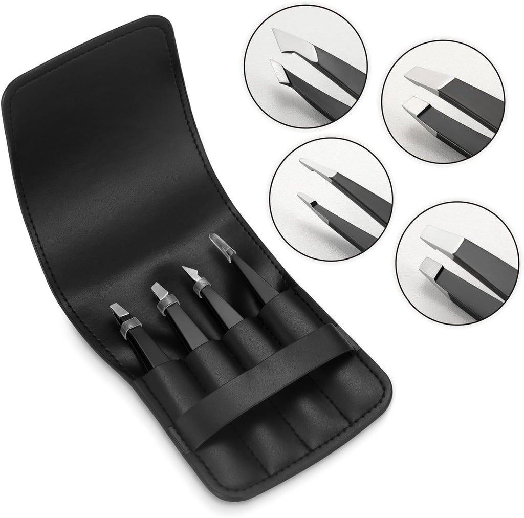 pefei professional stainless steel tweezers set for eyebrows facial hair removal black