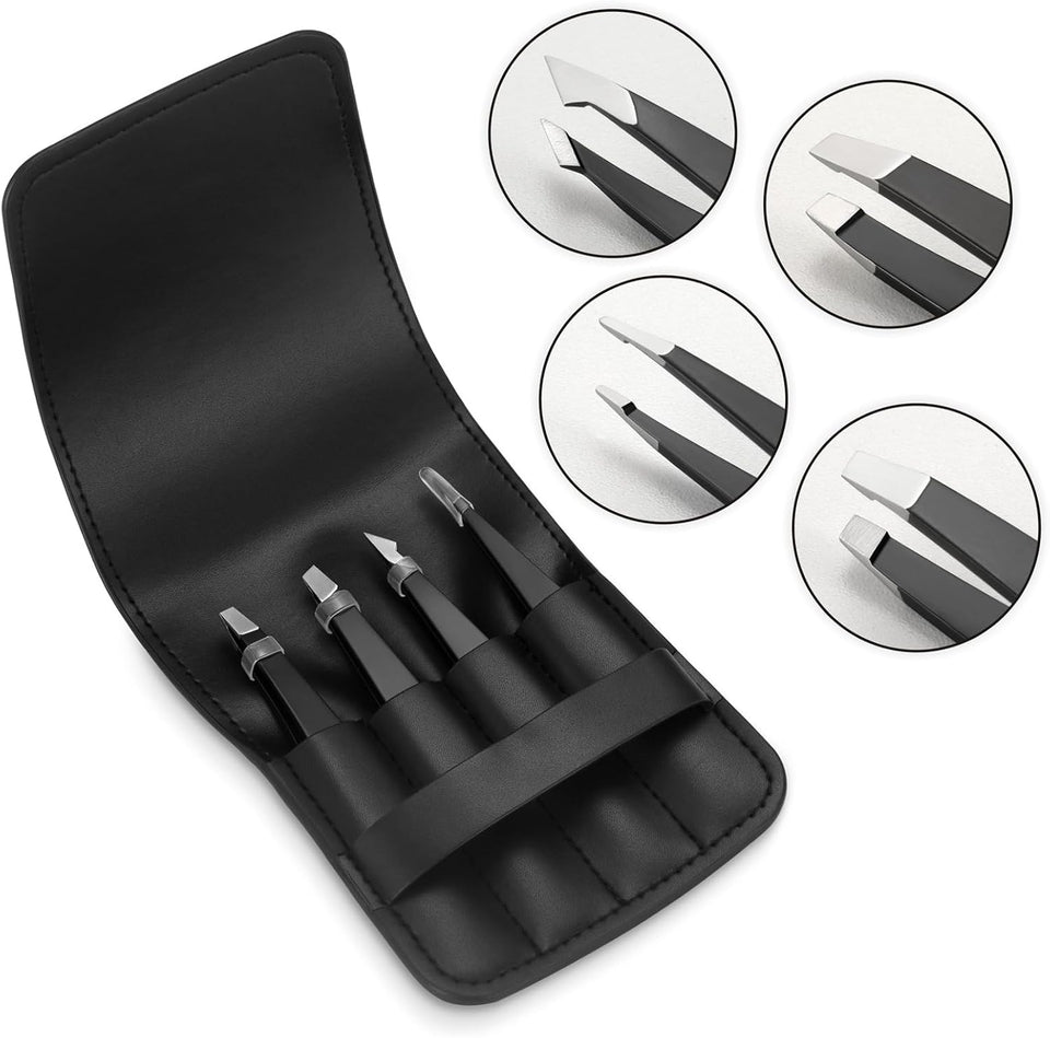 pefei professional stainless steel tweezers set for eyebrows facial hair removal black
