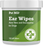 pet md dog ear cleaner wipes with aloe eucalyptus 100 count for dogs