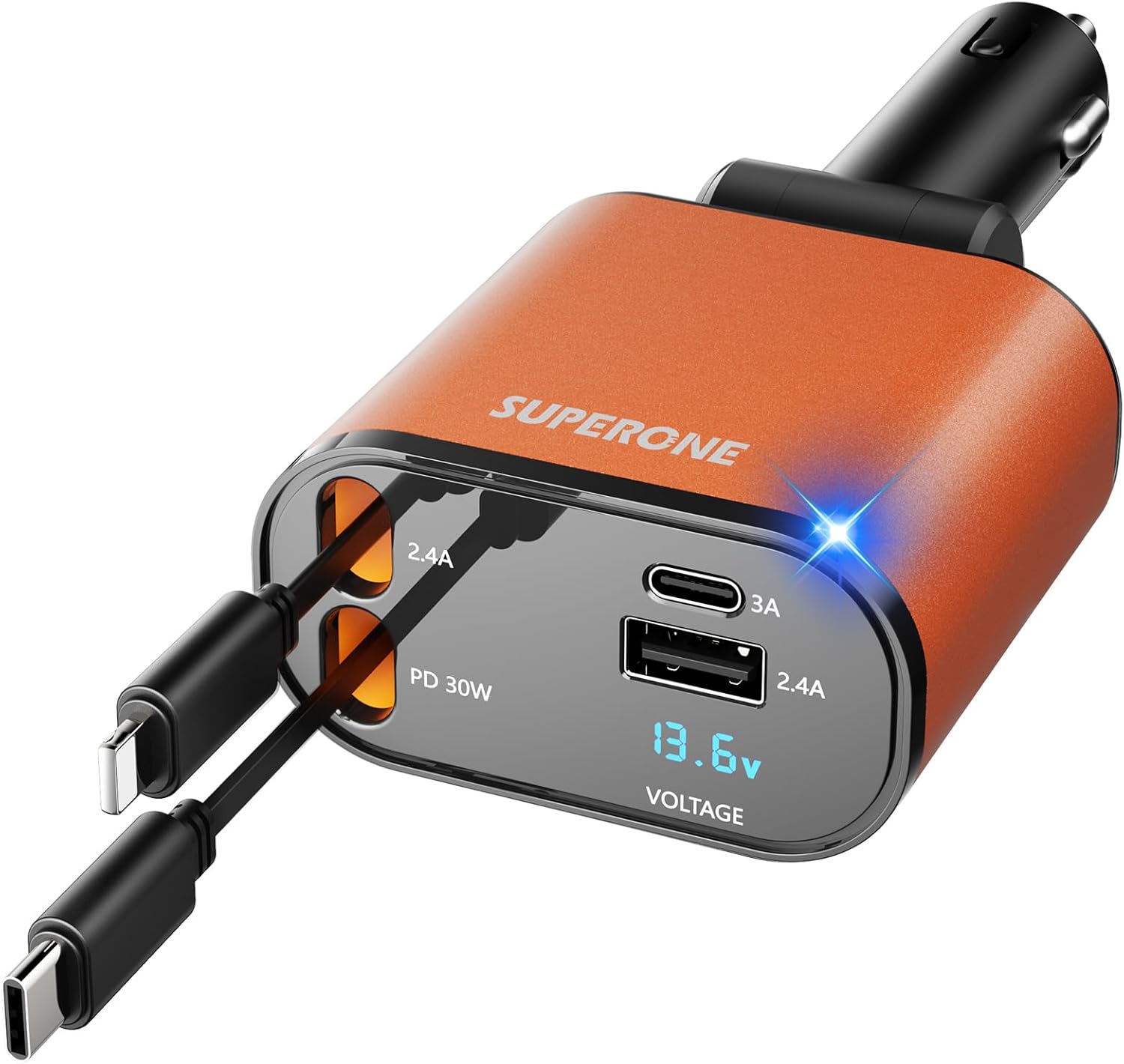 ‹ېUpgraded‹ÛÔ SUPERONE Retractable Car Charger 4 in 1, Fast Car Phone Charger with Cord 2.6ft, USB C and Apple Car Adapter, Compatible with iPhone 17 16 15/15 Pro Max/14/13/12/11, Galaxy, Pixel - ShopUS