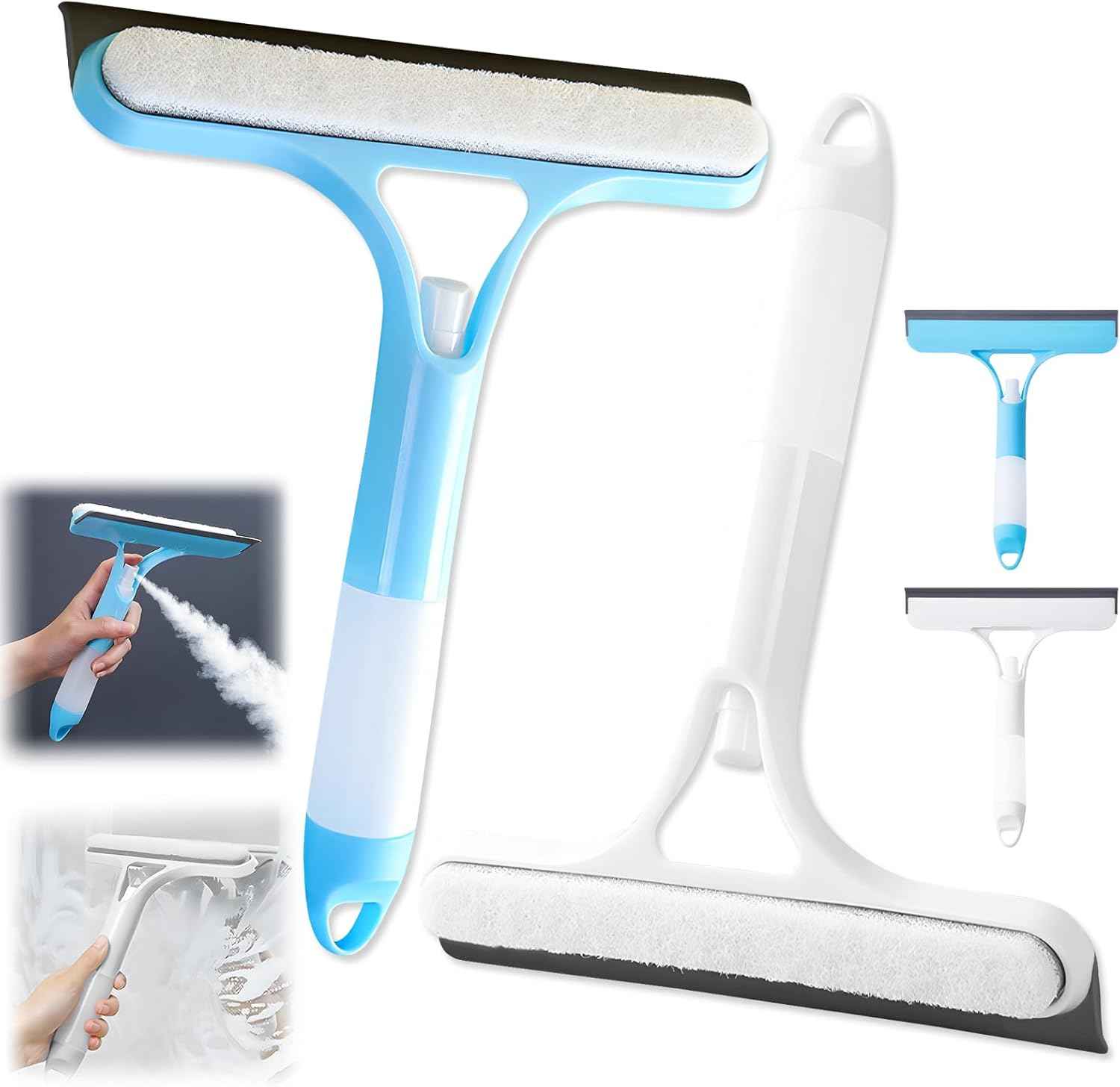 3 in 1 Window Cleaning Scraper,New 3 in 1 Window Cleaner,Squeegee and Scrubber with Spray, for Windows, Walls,Car Windshields, Bathrooms, Kitchens, All-Purpose Window Cleaner Tool (Blue)