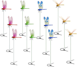12 Pack Dragonfly Clip,Fake Dragonflies, Humming Bird Stakes Fake, Plastics Dragonfly for Garden Stakes Decor Yard Ornaments for Hat,Deer and Horse,Fly Scare Devices for Indoor Outdoor