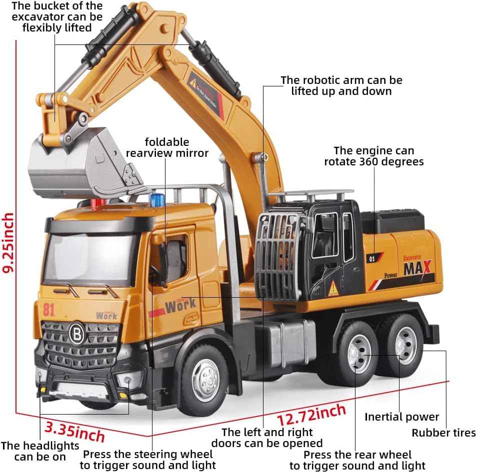 oanmyjjo children's die-cast metal excavator model with sound and light for boys 3-5 years