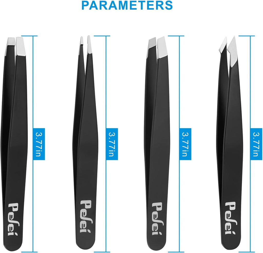 pefei professional stainless steel tweezers set for eyebrows facial hair removal black