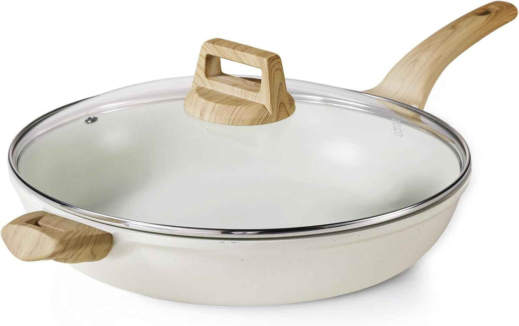 CAROTE Non Stick Frying Pan Skillet, Nonstick Granite Fry Pan with Glass Lid, Egg Pan Omelet Pans, Stone Cookware Chef's Pan, PFOA Free (Classic Granite, 10-Inch)