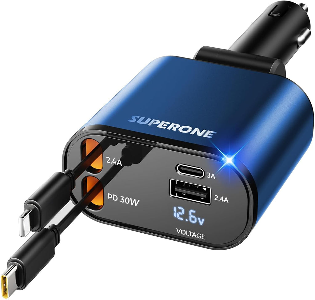 ‹ېUpgraded‹ÛÔ SUPERONE Retractable Car Charger 4 in 1, Fast Car Phone Charger with Cord 2.6ft, USB C and Apple Car Adapter, Compatible with iPhone 17 16 15/15 Pro Max/14/13/12/11, Galaxy, Pixel - ShopUS