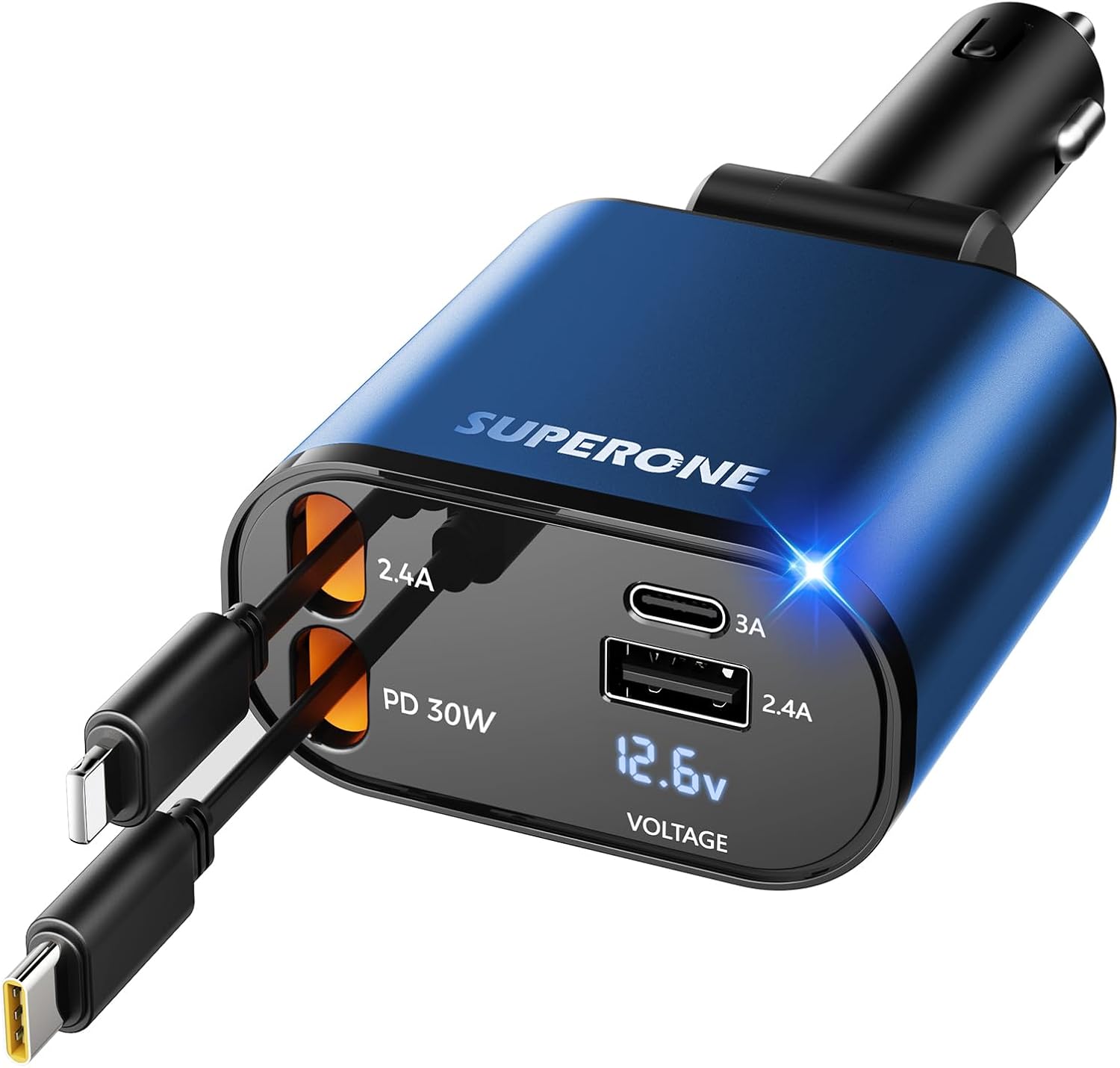 ‹ېUpgraded‹ÛÔ SUPERONE Retractable Car Charger 4 in 1, Fast Car Phone Charger with Cord 2.6ft, USB C and Apple Car Adapter, Compatible with iPhone 17 16 15/15 Pro Max/14/13/12/11, Galaxy, Pixel - ShopUS