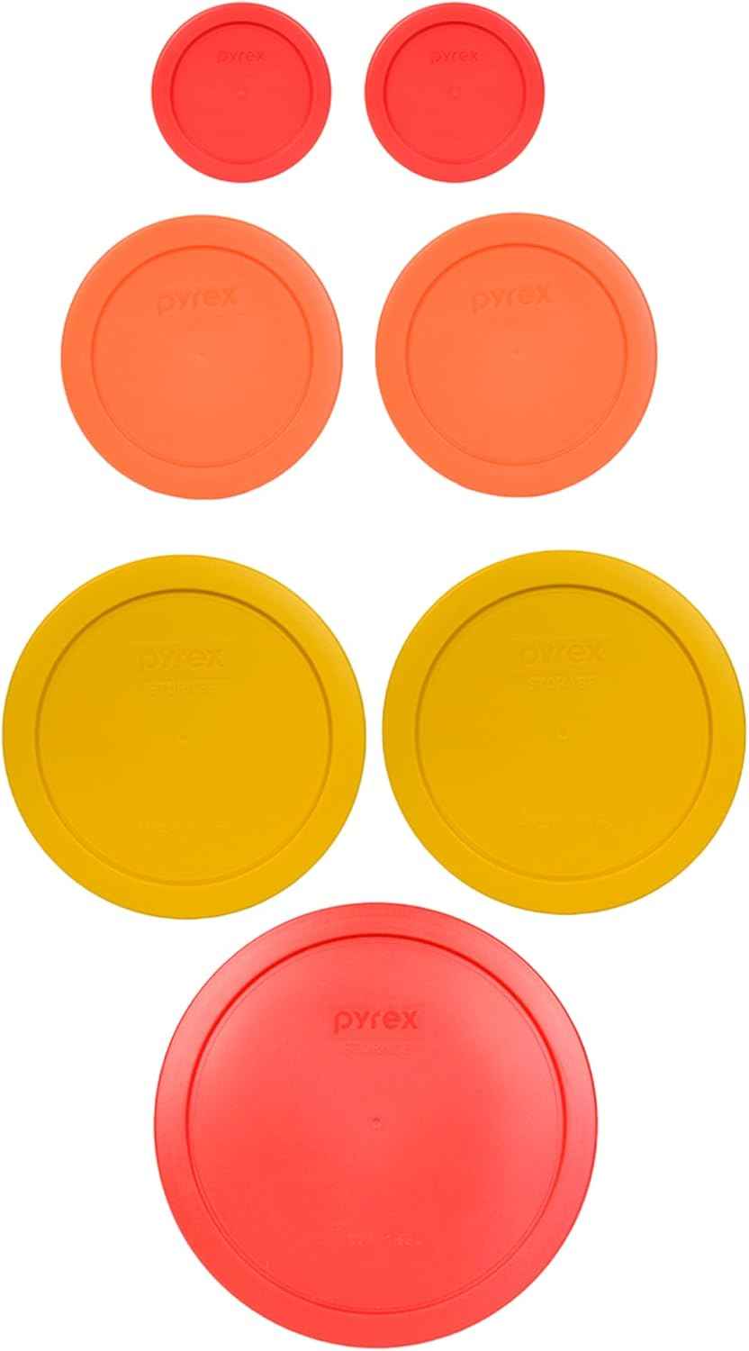 Pyrex food storage lids set (6) assorted colors, Made in USA