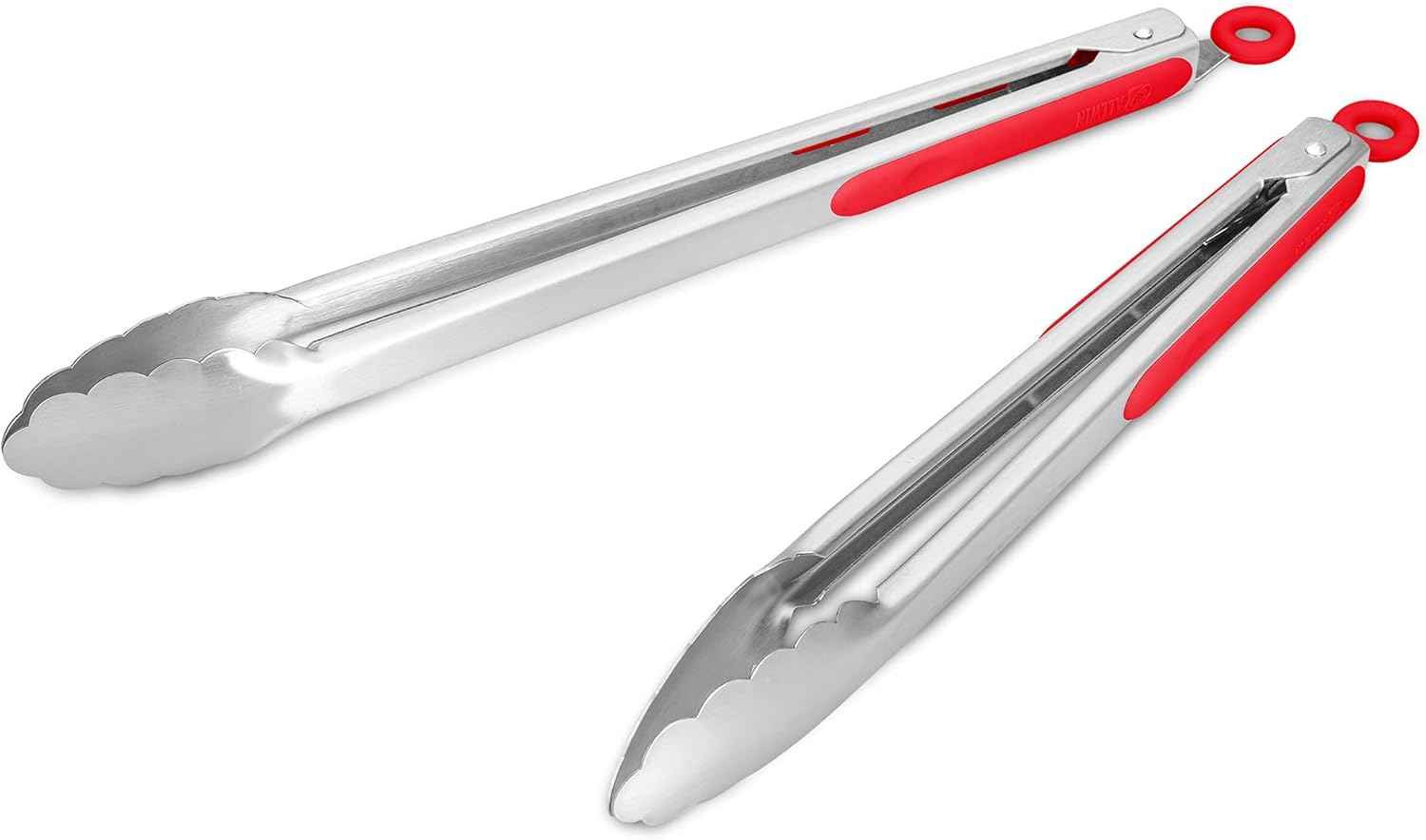 304 Stainless Steel Kitchen Cooking Tongs, 9" and 12" Set of 2 Sturdy Grilling Barbeque Brushed Locking Food Tongs with Ergonomic Grip, Black
