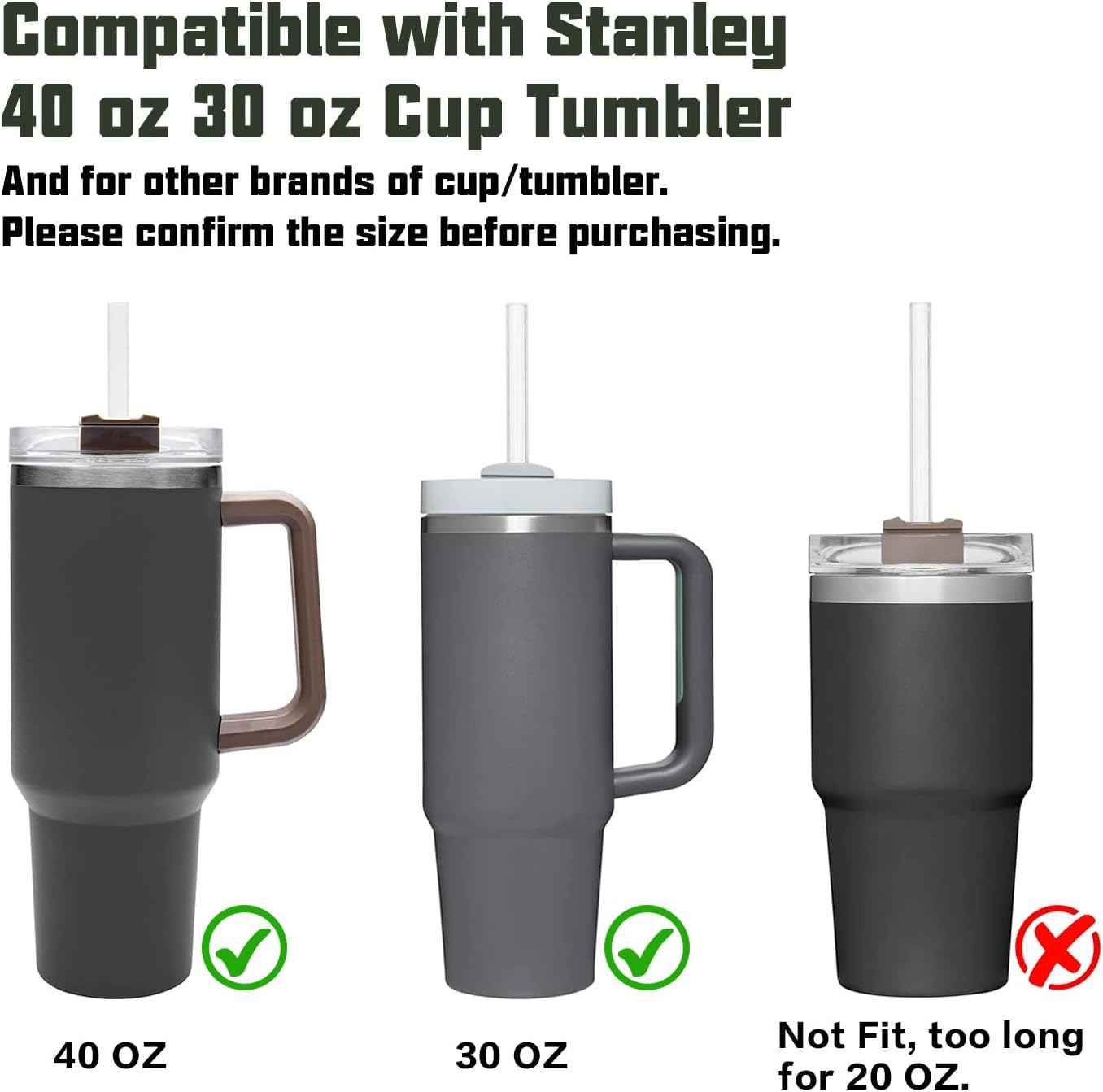 6-Pack Reusable Replacement Straws for Stanley 40 oz & 30 oz Tumblers with Cleaning Brush