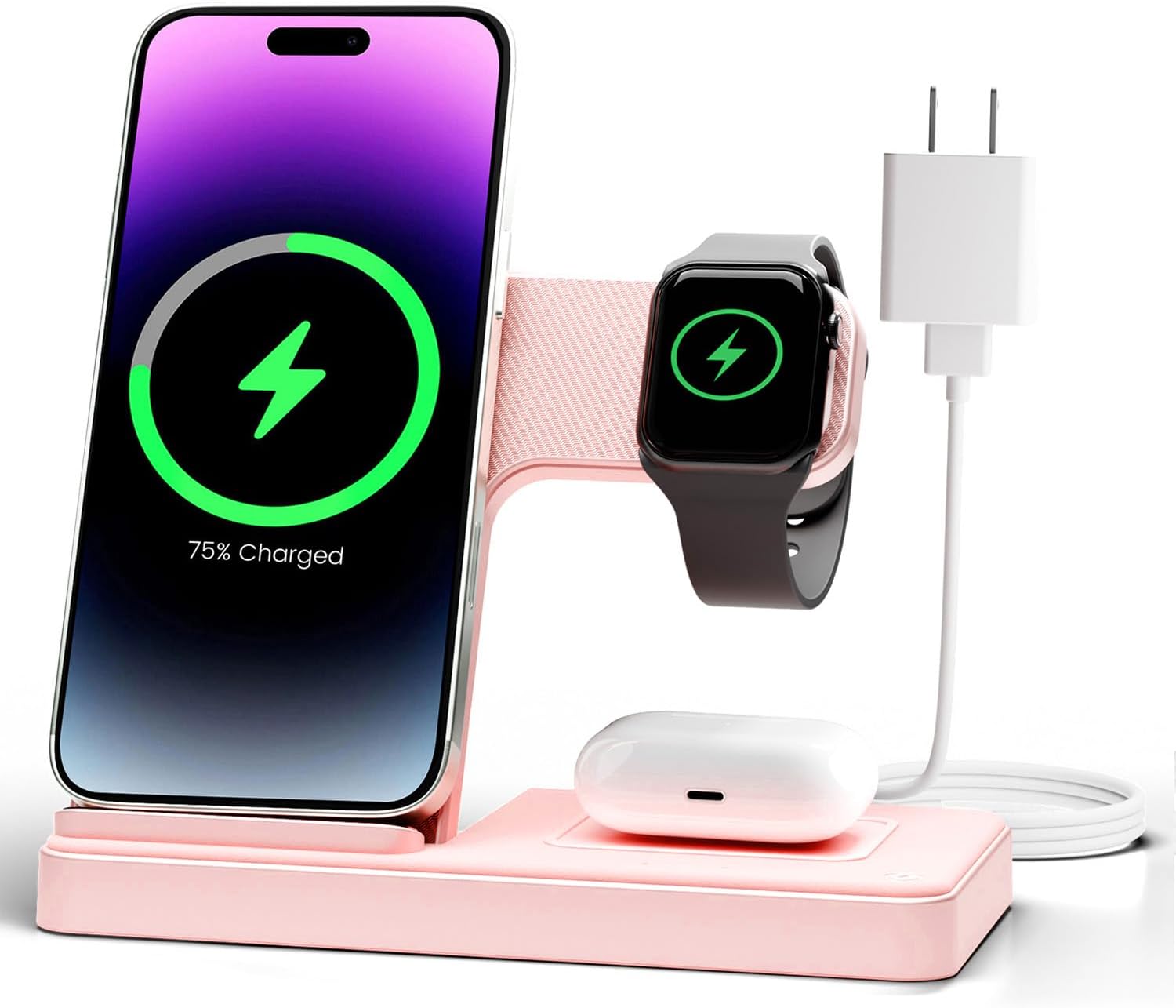 Wireless Charger iPhone Charging Station: 3 in 1 Charger Stand Multiple Devices for Apple - iPhone 16e 16 15 14 Pro Max 13 12 11 - Watch 10 9 8 7 6 5 4 3 2 SE and Ultra Series - Airpods 4 3 2 Pro - ShopUS