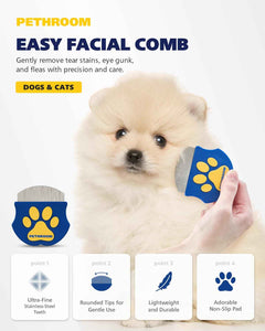 Pethroom professional eye comb for pets in stainless steel, gentle round-head grooming tool for cats and dogs eye gunk removal
