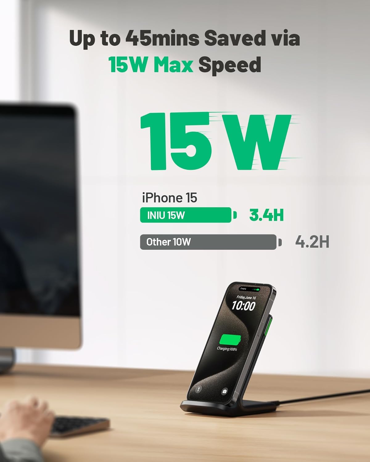 INIU Wireless Charger, 15W Fast Qi Certified Wireless Charging Station with Sleep-Friendly Adaptive Light Compatible with iPhone 16 15 14 13 Pro XS 8 Plus Samsung Galaxy S25 S24 S23 Note 20 Google etc - ShopUS