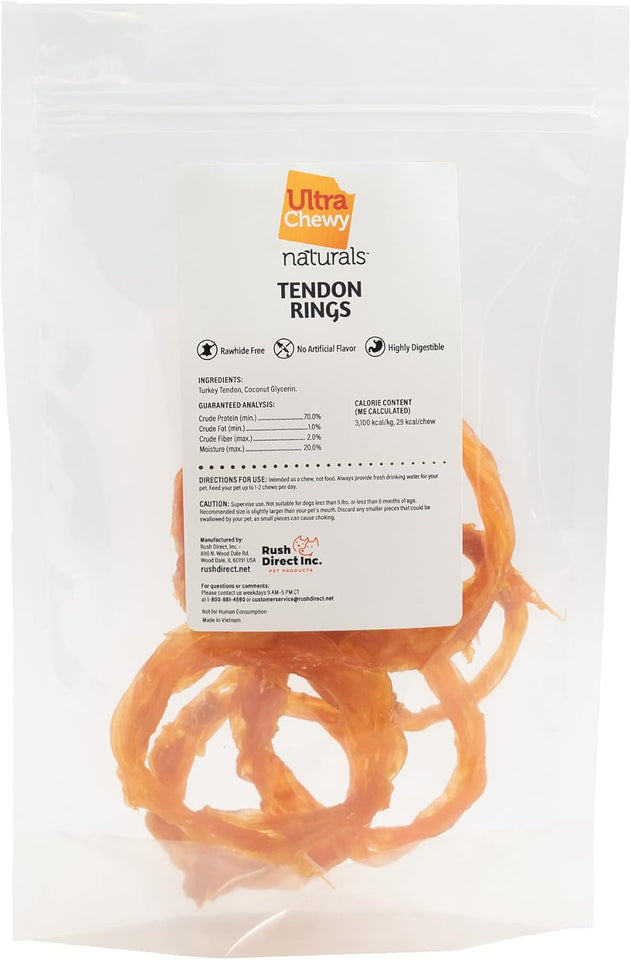6-pack ultra chewy turkey tendon rings for dogs - premium all-natural hypoallergenic alternative to rawhide
