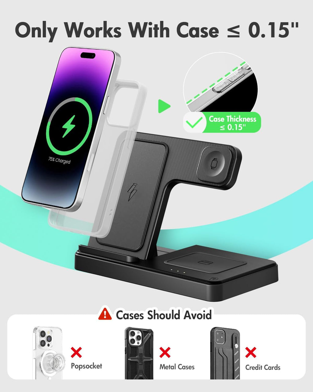 Wireless Charger iPhone Charging Station: 3 in 1 Charger Stand Multiple Devices for Apple - iPhone 16e 16 15 14 Pro Max 13 12 11 - Watch 10 9 8 7 6 5 4 3 2 SE and Ultra Series - Airpods 4 3 2 Pro - ShopUS