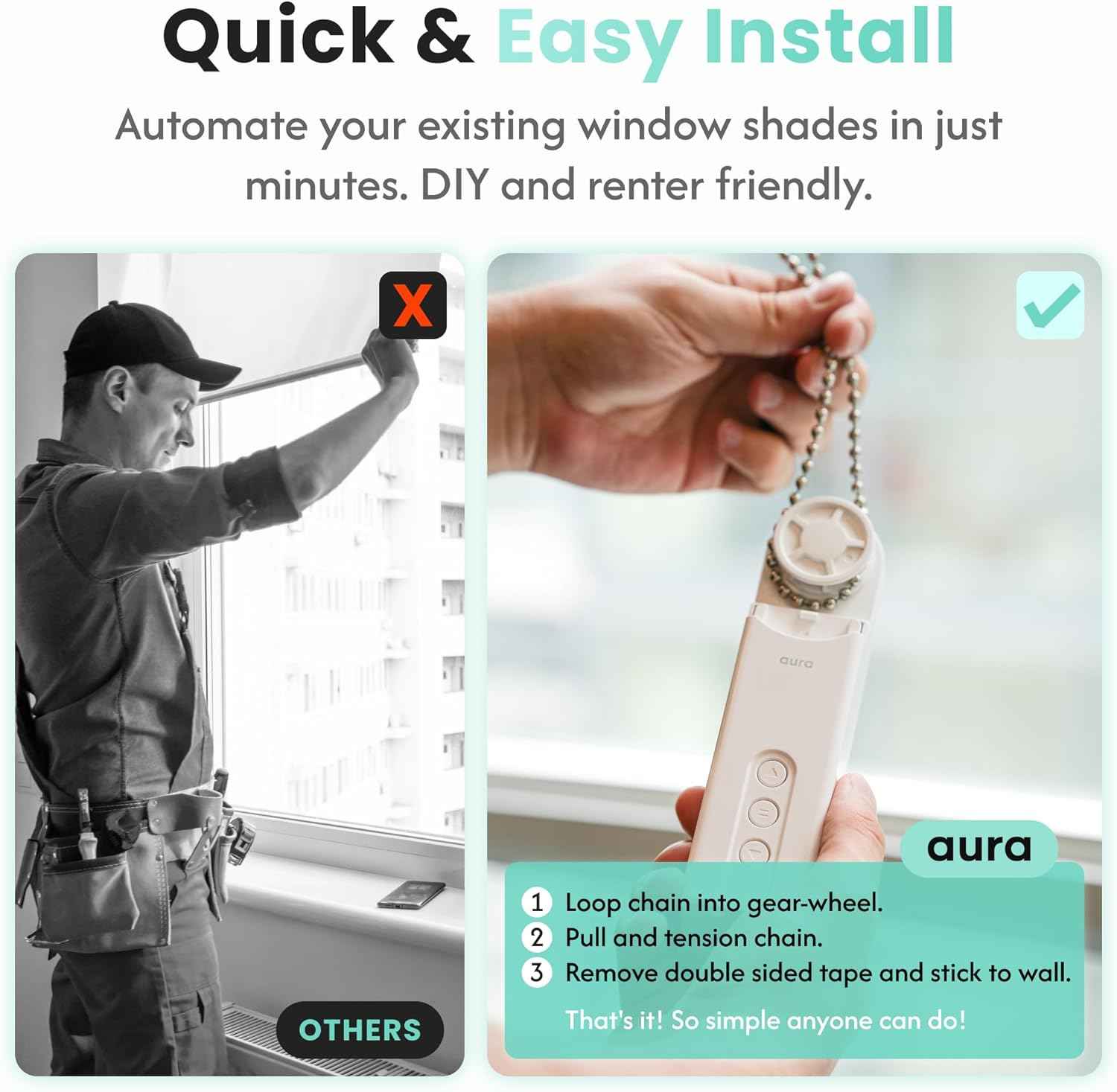 Aura Roller Smart Shade Driver, Remote Control & WiFi Dongle, Compatible up to 4x5ft, Rechargeable Battery, Voice Control