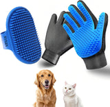 Pet Hair Removal Gloves for Dogs and Cats - 2-in-1 Deshedding Brush Massage Mitt for Shedding Control and Safe Pet Grooming 2-Pack (Blue)