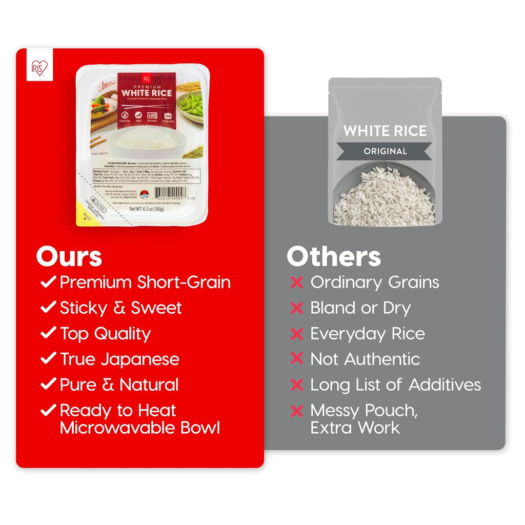 iris usa microwave sushi sticky rice, 10 pack, non-gmo gluten free vegan, grown polished and packed in japan