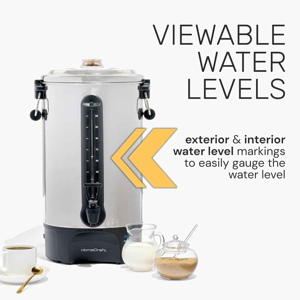 Homecraft 100-Cup Coffee Urn and Hot Beverage Dispenser with Dripless Faucet, Quick-Brewing, Stainless Steel